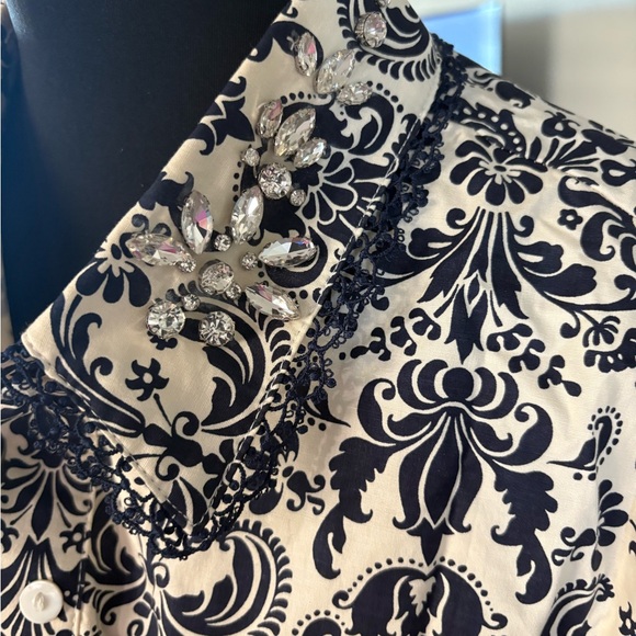 Trish Scully Constance Dress Long Sleeve Patterned in Navy and White - Picture 6 of 9